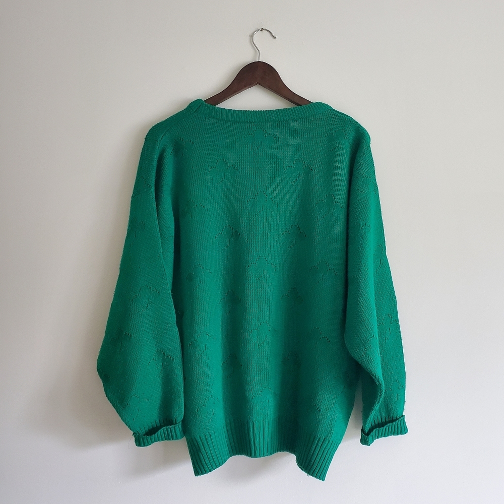 VINTAGE | St. Patrick's Lucky Shamrock Scoop Neck Sweater (Size L) - Picture 11 of 11